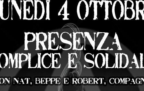 Operazione Prometeo – Volantino e manifesto per una presenza solidale e complice lunedì 4 ottobre davanti al tribunale di Genova