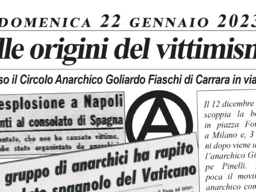 Alle origini del vittimismo – Domenica 22 Gennaio 2023 presso il Circolo Anarchico Goliardo Fiaschi di Carrara
