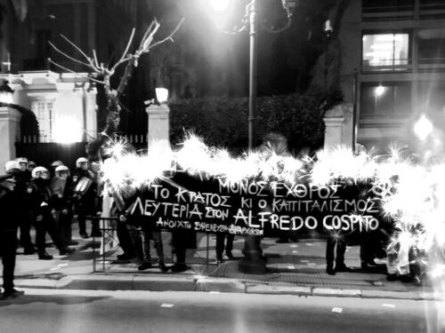 Atene, Grecia: Resoconto del presidio davanti l’ambasciata Italiana in solidarietà con Alfredo Cospito